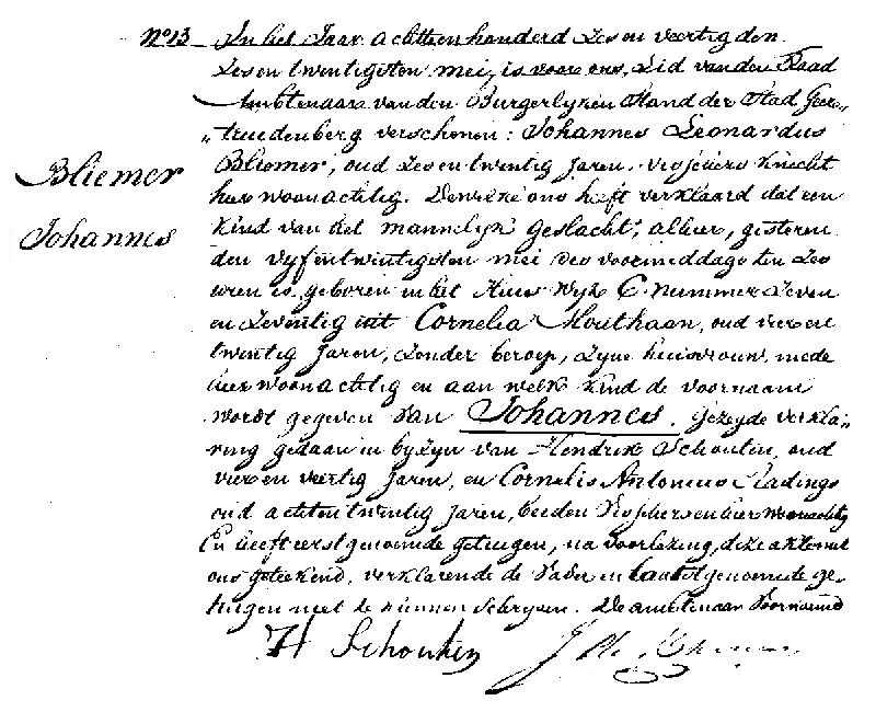 18470526 geb akte 13 Johannes zv JL Bliemer - C Mouthaan